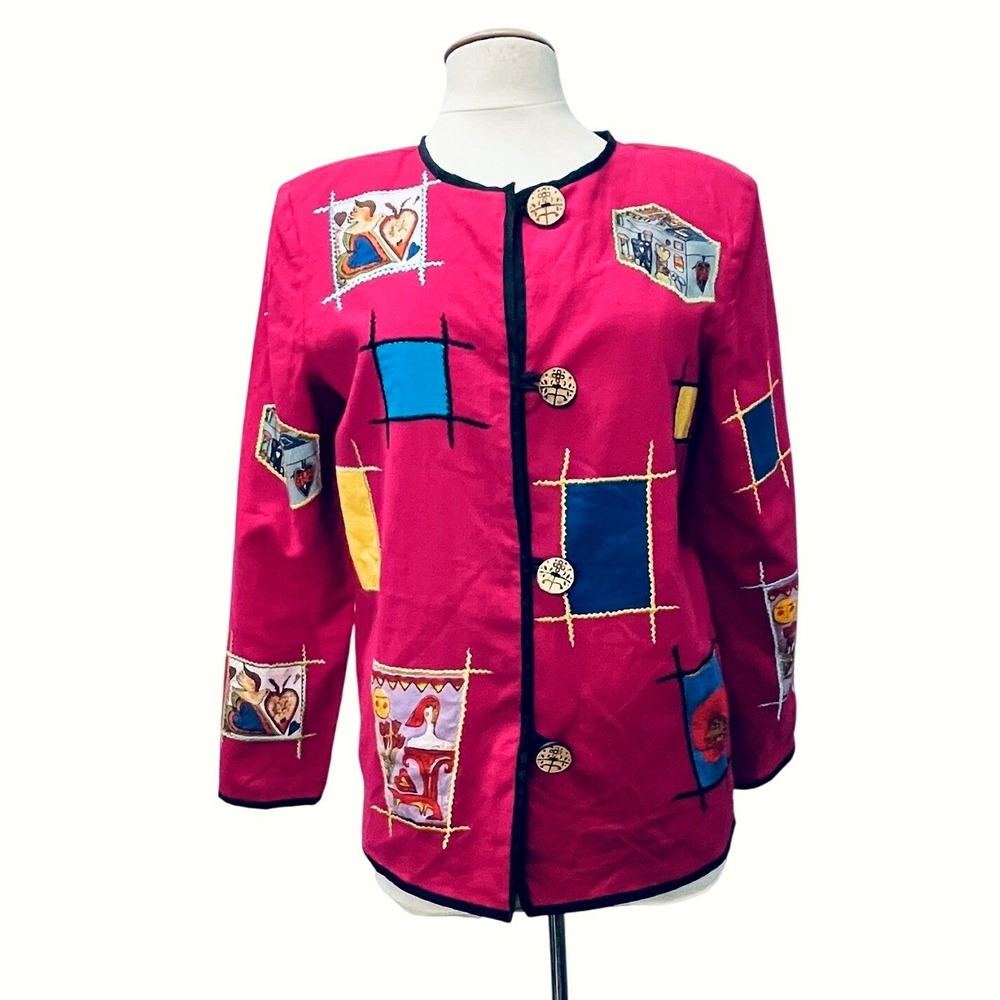 Allure Pink Art to Wear Patchwork Jacket‎ M Sewing Love Boho Artsy Maximalist